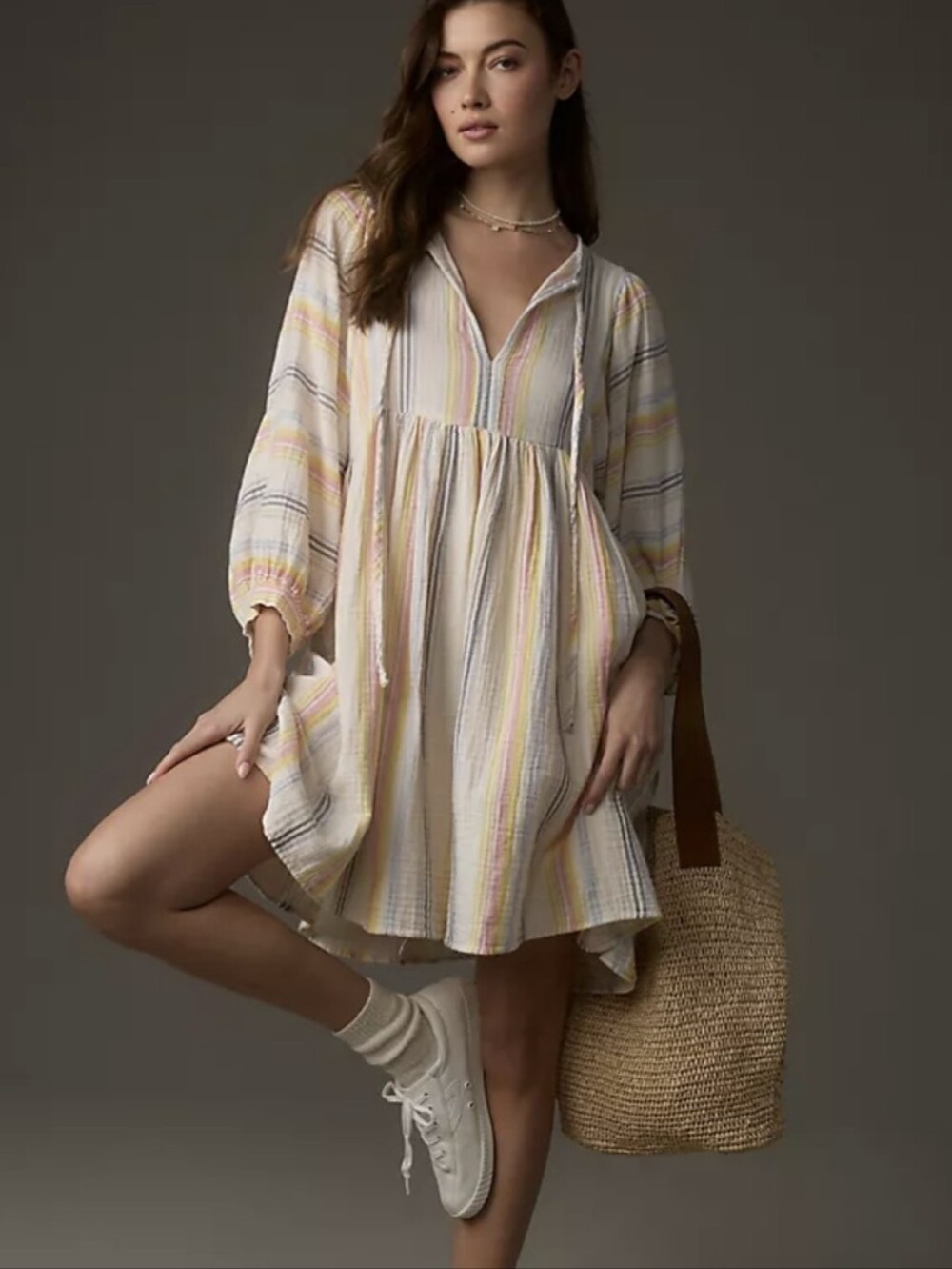 Anthropologie Sundry Gauze Babydoll Striped Dress Size Large / X-Large